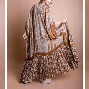 Unbranded 100% Viscose Brown Paisley Tapestry Free Flow Kimono One Size. D19